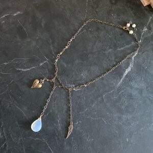 Vintage handmade tear drop moon stone quartz heart angel wing necklace